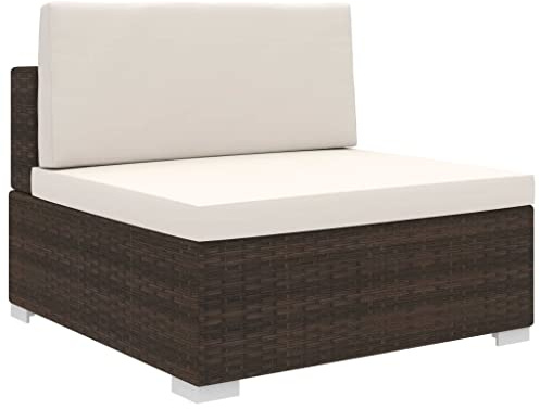 Frdhee Gartensofa, Balkonmöbel, Balkon Lounge Outdoor, Modular Sofa Mittelteil 1 STK. + Auflagen Poly Rattan Braun, Gartengarnitur Loungesofa Für Balkon, Terrasse, Poolbereich, Ergonomisch