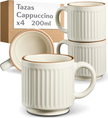 Cosumy Cappuccinokoppar Set om 4 Beige - Keramik Kaffekoppar 200 ml