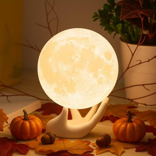 Methun Moon Lamp – Unique Valentine Gifts for Women, Mum, Her, Teenage Girls & Friends, Bedside Sad Lamp, 9 cm 3D Touch Control Night Light, Cordless Home Décor, w/Ceramic Base