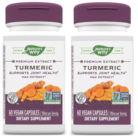 Nature's Way Turmeric Max Potency Premium Extract - Turmeric Supplement for Joint Support* - with Turmeric Extract - for Men & Women - Gluten Free - 60 Vegan Capsules (Pack of 2)