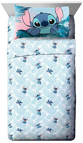 Jay Franco Kids Sheet Set with Fitted, Flat Sheets & Pillow Cover - Ultra-Soft Bedding with Pillowcase for Room Decor, Teal - Lilo & Stitch, 3 Piece Twin