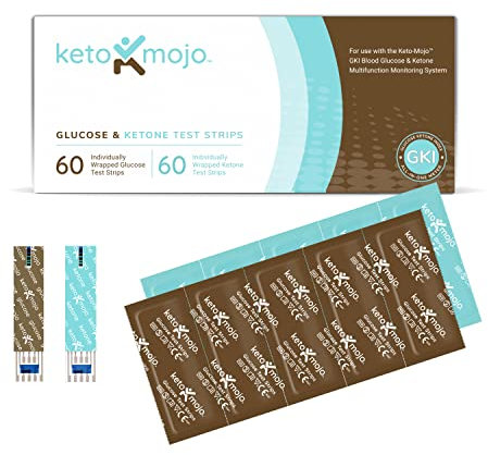 KETO-MOJO Confezione combinata di strisce reattive da utilizzare ESCLUSIVAMENTE con il misuratore GKI | 60 glucosio nel sangue + 60 chetoni nel sangue (120ct)