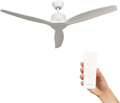 Mellerware - Ventilatore da soffitto con telecomando Brizy! 45W | Potente, Ultra silenzioso | 3 pale | Diametro 132cm | 6 velocità | Timer | Funzioni estate inverno | Stanze fino a 20m2 | Bianco