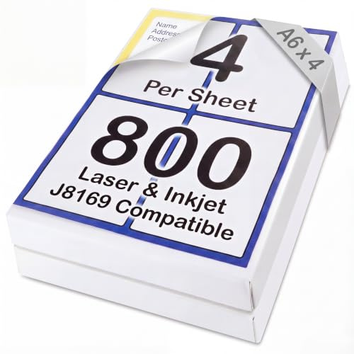 The Paper Shop Étiquettes Autocollantes A4 Quadruple Étiquette | 800 Étiquettes Imprimables Blanches 139 x 99,1 mm | Papier Autocollant Imprimante | Étiquettes Bureau Expédition