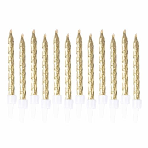 Lot de 12 Bougies d'Anniversaire Métalliques 6cm Or
