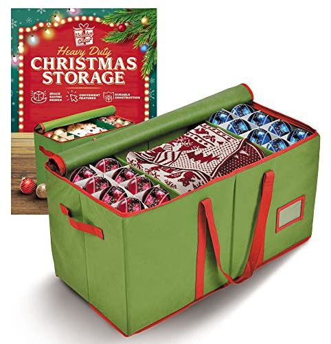 Holiday Cheer Almacenamiento de adornos navideños de alta calidad, contenedor de almacenamiento de Navidad perfecto para decoraciones navideñas y caja de almacenamiento de adornos, se adapta a 128