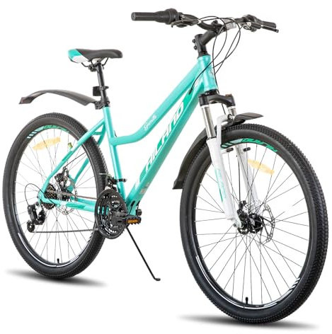 Hiland Mountainbike 26 Zoll MTB vorne Federung mit 21 Gänge Schaltung Stahlrahmen Scheibenbremse Schutzblechen mintgrün für Damen Frauenfahrrad