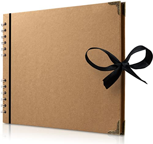 Bstorify - Álbum de fotos grande de 50 páginas (28 x 22 cm), de papel kraft grueso marrón, para libro de recuerdos, ideal para tus proyectos de álbumes de recortes, arte y manualidades