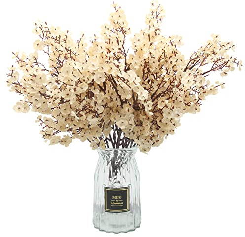 Hananona 10 Pcs Babys Breath Artificial Flowers Real Touch Fake White Flowers Silk Flowers for Spring Wedding Decor Indoor Floral Arrangement Table Centerpieces Home Decor (White, 10)