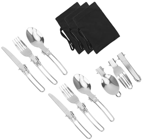 Set di posate da campeggio, kit di utensili per mangiare in acciaio inossidabile, coltello, cucchiaio, stoviglie da campeggio portatili, stoviglie da sopravvivenza