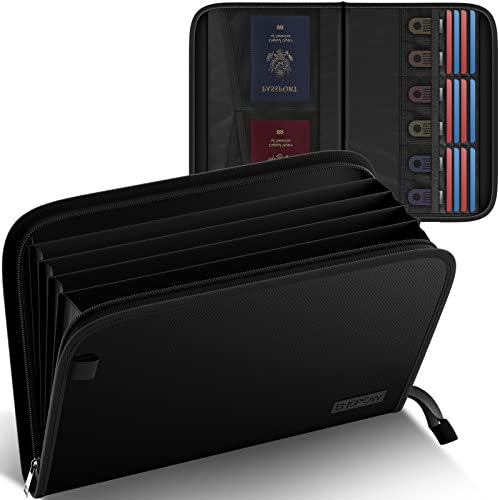 Dokumentenmappe A4 Feuerfeste Aktenordner Faechermappe Erweitern Mappe Ordnungsmappe Urkundenmappe Aktenmappe Geld Organizer Sortiermappe mit 5 Fächern für Bargeld,Rechnung,Vertrag,Karten,Reisepass