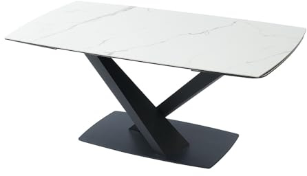 Vente-unique - Table à Manger Extensible 6 à 10 Personnes en Verre trempé, céramique et métal - Effet marbre Blanc et Noir - MALATA de Maison Céphy