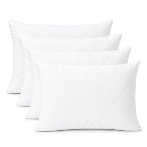 Yorkshire Homeware Hotel Quality Pillows with Quilted Cover- Premium Filled Pillows for Back Support and Side Sleeper Pillow, ultra-Soft Hollow-Fiber Hotel Pillows (Pack Of 4)