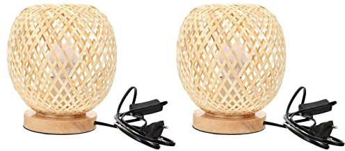 Speesy 2X Lampe de Table En Rotin Bambou Lampe de Chevet Dans Le Style Japonais Lampe de Bureau Chambre Décoration DIY Prise Européenne
