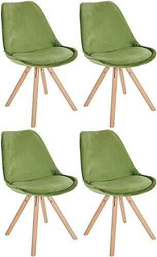 Set di 4 sedie Sofia in velluto I Sedie per visitatori con robusta struttura a 4 gambe in legno, Colore:verde chiaro, Colore del telaio:natura (rotondo)