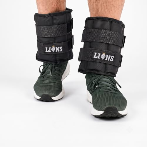Lions Adjustable Wrist & Ankle Weight Cuffs – Pair for Running, Walking, Strength Training, Gym, Fitness & Home Workouts (Black, 4kg x 2 = 8kg)