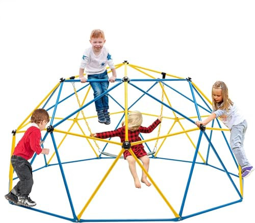 10FT Dome Climber, Kids Outdoor Jungle Gym Climbing Dome with Swing Upgrade Monkey Bar Supports 800 LBS, Toddlers Climbing Frame Playground Center Equipment Structure (Yellow)