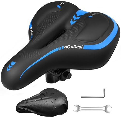 Fahrradsattel, oGoDeal Bequem Gel Fahrradsitz lau für Herren Damen, Ergonomisch Breiter und Atmungsaktiv MTB Sattel, für Cityrad Mountainbike Rennrad E-Bike, mit Werkzeug zur Montage(Blau)