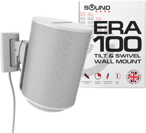 Sound Bass ERA100 Wall Mount Bracket, Tilt and Swivel, White, Single (1pc), Compatible with Sonos ERA 100, Effortless Installation, Includes Mounting Kit