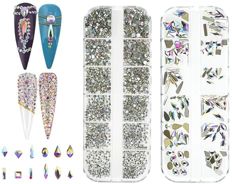 Jollin 1920 pezzi strass con retro piatto in vetro ciondoli diamanti gemme pietre per nail art varie forme cristallo AB