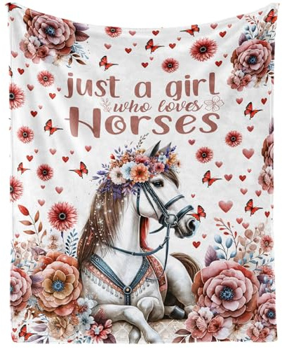 Horse Blanket, 50 x 40 Flannel Cute Horses Themed Stuffed Animal Colorful Throw, Soft Nap Throw Blanket for Home Boys Girls Women Horse Lovers