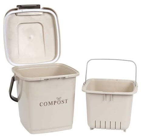 JE CHERCHE UNE IDEE, ME0021, Poubelle à Compost Seau Perfore Et Couvercle, Poubelle 8L de compostage à anse, fermeture à clapet, panier ajouré, Grande capacité de 8L, fermeture sécurisée