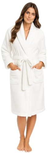 Ladies Robe Luxury Terry Towelling 100% Cotton Housecoat Loungewear Dressing Gown Highly Absorbent Hooded Wrap Everyday Bathrobe for Women (UK, Alpha, One Size, Regular, Regular, XL, White)