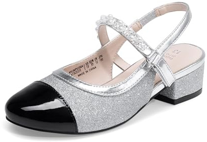 DREAM PAIRS Girls Cap Toe Sandals,Silver/Black,3 Big Kid
