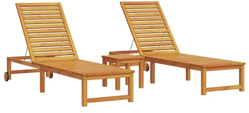 vidaXL Sonnenliege 3 pcs Braun Massivholz Akazie, Garten und Terrasse, rechteckige, Moderne Liege mit Mehreren Positionen, wetterfest und perfekt für den Pool