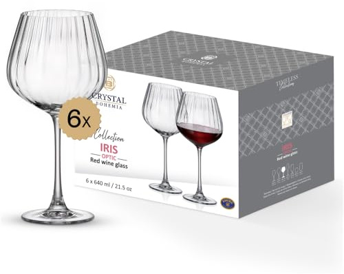 Crystal Bohemia Rotweingläser - Tulpenkelch - 6er Set, je 640 ml, spülmaschinenfest, langlebig, kratzfest & bleifrei - Elegante Weingläser aus Kristallglas - Ideal als Geschenk für Weinliebhaber