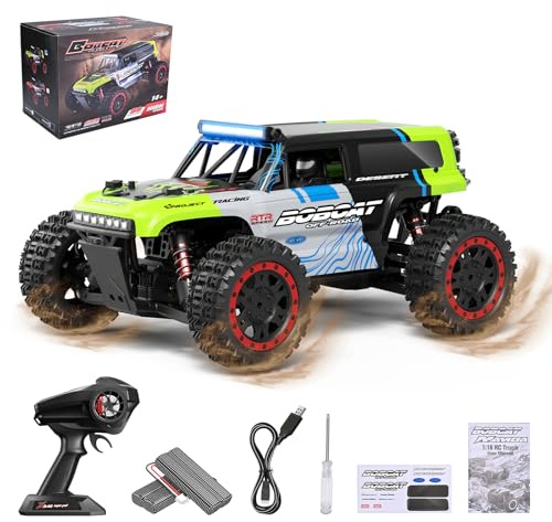 Voiture Télécommandée 4WD 1:16, Haute Vitesse 45+KM/H, Tout Terrain avec 7 Modes LED, Double Batterie 40min+, Jouet Cadeau Enfant Adolescent