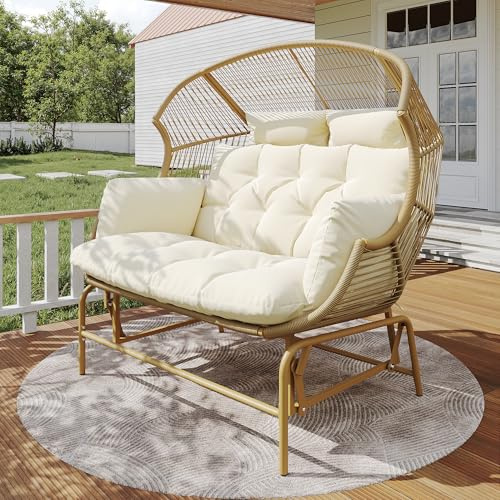 Crlnaup Sedia a dondolo da giardino per due persone, poltrona sospesa, per giardino, balcone o terrazza, colore legno