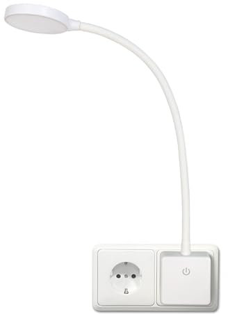 ENUOTEK Weiß LED Steckdosenlampe Steckerleuchte, 4W 350Lm LED Wand Leselampe Bett Schwanenhals Dimmbar mit Touch Schalter für Schlafzimmer Lampe, 3 Farbtemperatureinstellbar 4000K-3000K-5000K