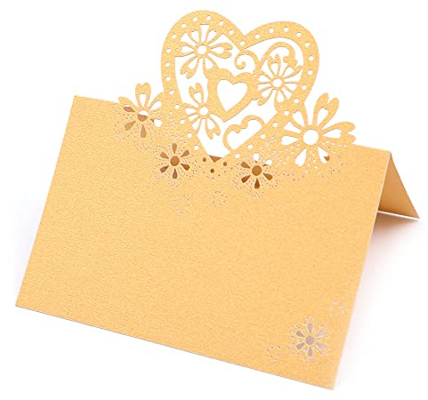Tiardey 20 Piezas Corte en Forma de corazón Hueco Mesa de Boda número Nombre Lugar Tarjeta Boda Fiesta decoración-Dorado