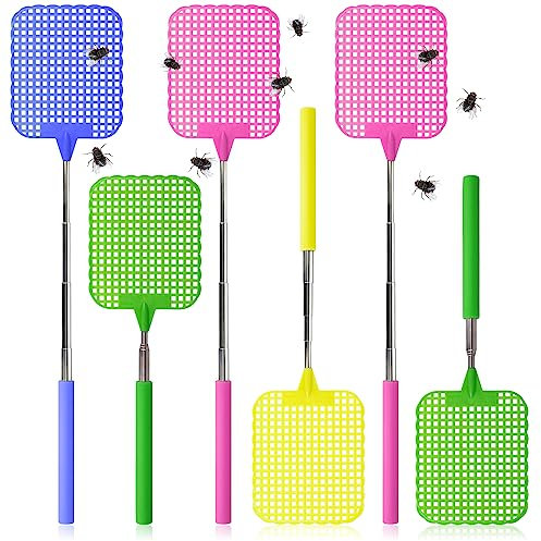 COM-FOUR® Tapette à Mouches télescopique 6X - Protection Contre Les Insectes avec poignée Extensible de manière Flexible - Attrape-Mouches antiparasitaire [la sélection varie] (6 pièces - coloré)
