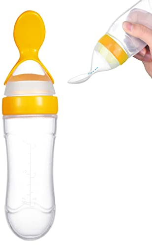 1 Artículo Cucharas de Silicona para Alimentar Bebés| Dispensador de Alimentos de 90ml para Infantes| Alimentador de Frutas para Viajar, Niños y Niñas Pequeños Amistoso, sin BPA(Amarillo)