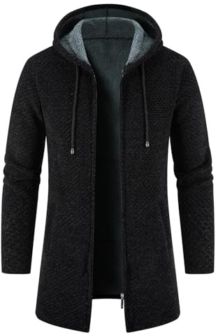 KUDORO Cardigan Gilet Homme Long à Capuche Zippé Cardigan en Tricot Hoodie Épais et Décontractée Polaire Chandail Sweats à Capuche