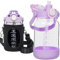 Seekua 1l Trinkflasche Glas Flasche mit Strohhalm & Zeitmarkierung, 1 liter Wasserflasche mit Früchteinsatz & Schutzhülle für Smoothie, Früchte, Kohlensäure geeignet