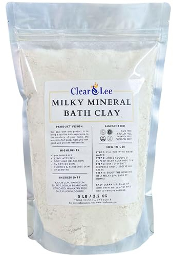 ClearLee Milky Mineral Bath Clay - Kaolin Clay, Magnesium Sulfate (Epsom Salt), Himalayan Rock Salt - Soothing and Relaxing Soak - Exfoliation for Smoother Skin - 5 lb (12-15 Baths)
