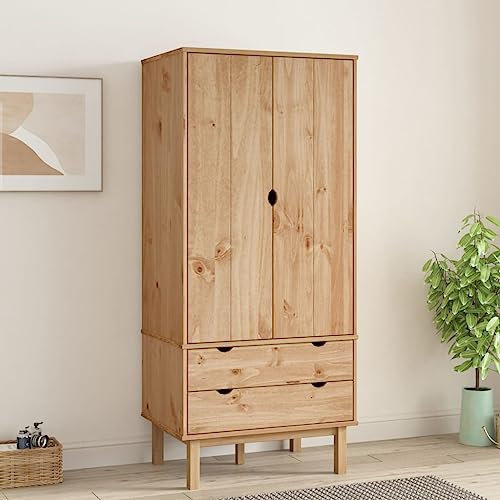 Hommdiy Kleiderschrank OTTA Garderobenschrank Garderobe Schlafzimmerschrank Hochschrank Holzschrank Schrank mit Schublade 76,5x53x172 cm Massivholz Kiefer