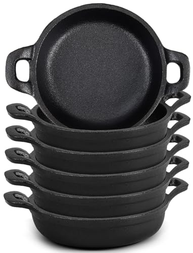 Ziliny 6 Pack Mini Cast Iron Skillets 5 x 5 x 1.3 Inch Pan Ramekin Set