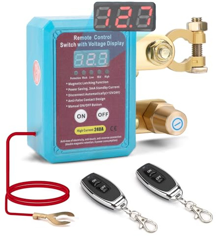 Stacca Batteria 12V per Auto con Telecomando, 240A Remoto Auto Stacca Batteria Senza Fili con LED Display, 12V Staccabatteria Automatico Interruttore di Scollegamento Batteria per RV ATV Camion Barca