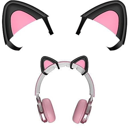 POHOVE 2pcs Decorative Cute Cat Ears for Headphones Silicone Cat Kitty Ears,Lovely Headsets Cat Kitty Ears Attachable Accessory,Adjustable Attachment Straps for Universal Gaming Headset