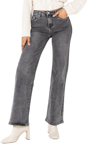 Nina Carter P080 Vaqueros Mujer Flared Bootcut Jeans Cintura Alta Elásticos Pantalón Vaquero Acampanados Aspecto Usado, L