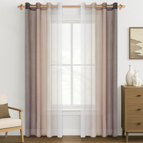 MRTREES Stores Gardinen Voile mit Ösen Transparente 2er Set Farbverlauf Hellbraun, Vorhang Durchsichtig Ösenschal 245 cm Lang 140 cm Breit Vorhänge für Wohnzimmer Schlafzimmer Kinderzimmer