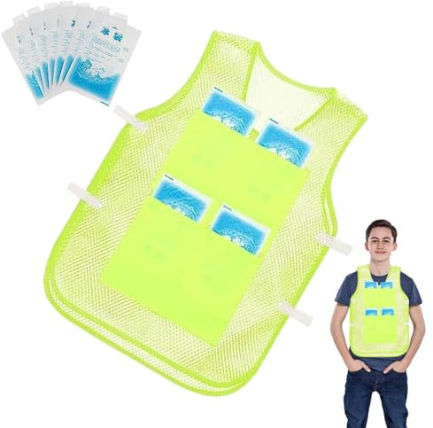 Chaleco De Hielo - Chaleco De Hielo | Refrescante Reflectante Con 8 Bolsas De Ghi, Verano Ajustable Para Correr, Pescar En Bicicleta, Camisa De Hielo Para Hombres Y Mujeres A