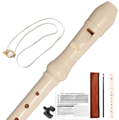 Sopran-Blockflöte Deutscher Stil C-Klappe ABS 8-Loch-Flöte Abnehmbare 3tlg. Kinderblockflöte mit Tasche, Daumenauflage, Reinigungsstab und Grifftabelle für Anfänger Schüler Erwachsene