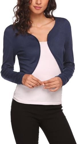 Hotouch Bolero Mujer Manga Larga Chaqueta Cárdigan Corto Suéter Elegante con Frente Abierto Bolero Sólido Shrug Cárdigan Chaqueta Bolero Azul XS