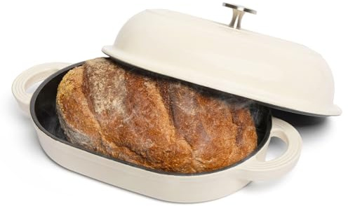 TOMO Cast Iron Oval Bread Oven, 10 x 6.5 - Rustic Dutch Oven Bread Cloche with Steam Circulating Lid for Perfect Sourdough