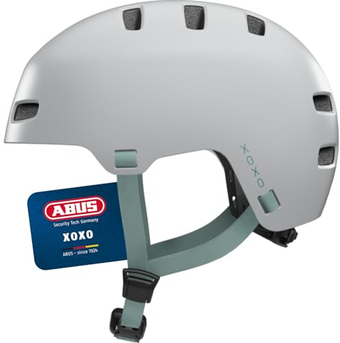 ABUS Fahrradhelm XOXO - Cityhelm im Skater-Look - Helm für Skateboard, Fahrrad, Scooter - mit optimiertem Kinnpolster - für Jugendliche und Erwachsene - Größe S, Grau